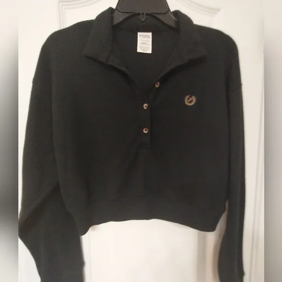 PINK Victoria's Secret Black Long Sleeve Cropped Pajama Top - Picture 2 of 13